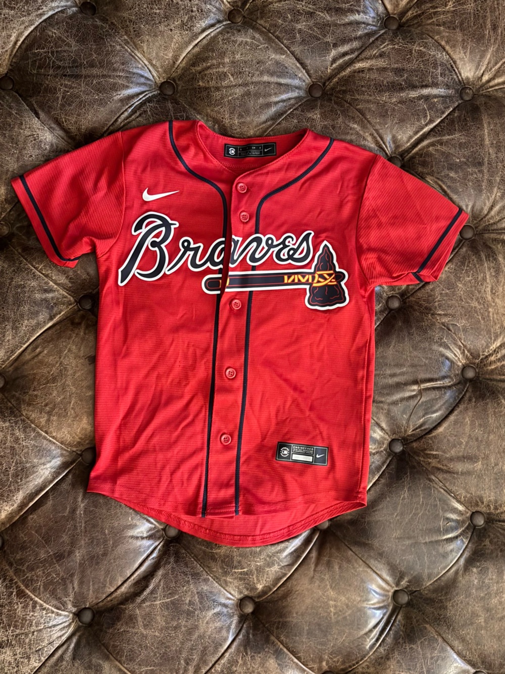 Nike MLB Braves Red Jersey with Black Trim for Kids Acuna Jr